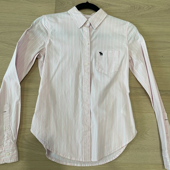 NWOT Abercrombie Pink Oxford Button Down+Pinstripe+XXS+Valentines Day - Picture 3 of 5
